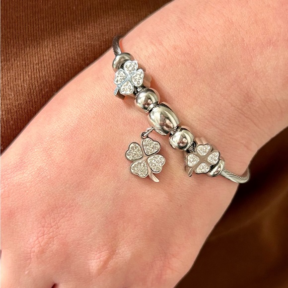 Silver Clover Charm Bracelet - Picture 2 of 2